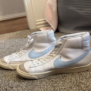 Nike White and Blue High-Top Sneakers